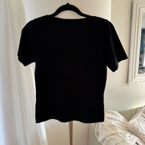 Vintage petite Lindor Black and Pink Striped Sweater Short sleeve - Picture 2 of 7